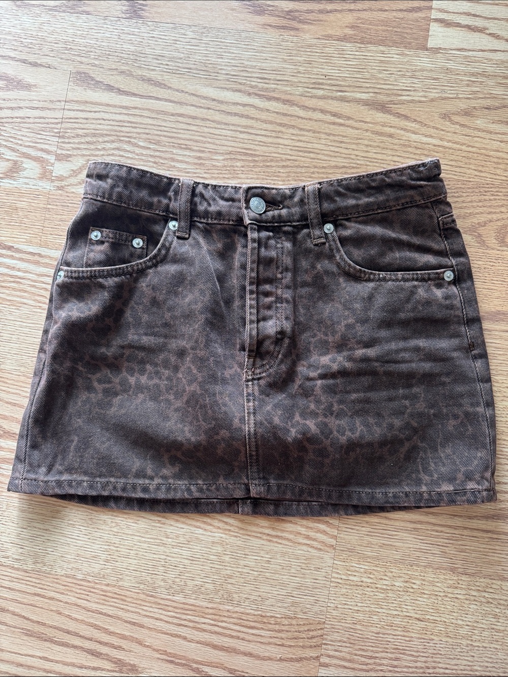 Zara Brown Leopard-Print Denim Mini Skirt